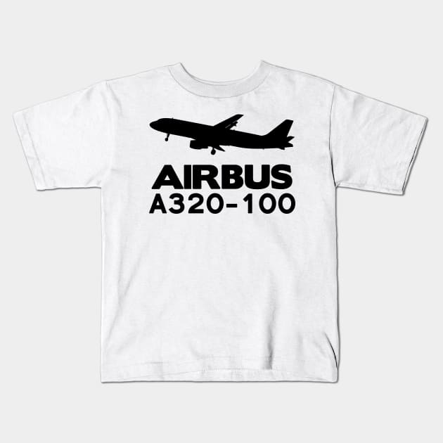 Airbus A320-100 Silhouette Print (Black) Kids T-Shirt by TheArtofFlying